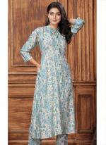 Premium Rayon Sky Blue Casual Wear Printed Readymade Cord Set